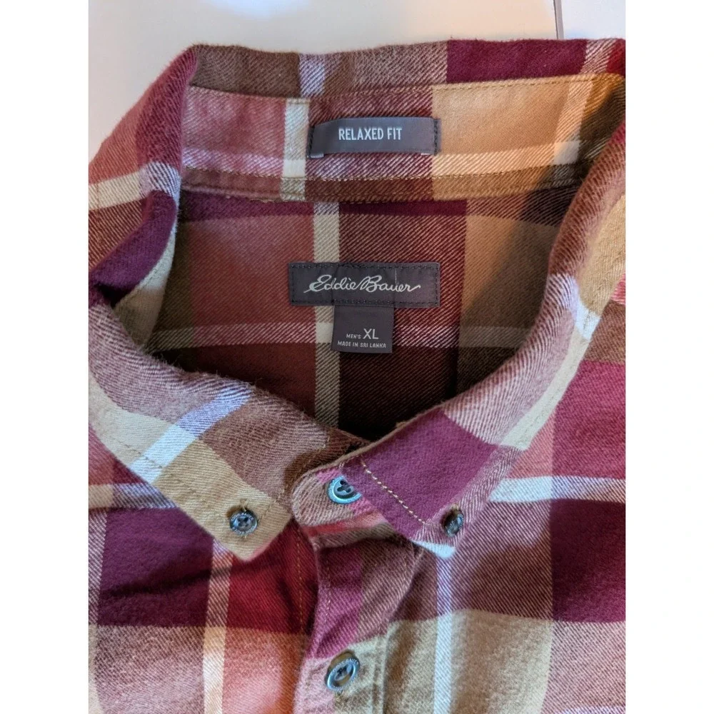 Eddie Bauer Men's XL Brown Multicolor  Plaid Long Sleeve Flannel Button Up Shirt